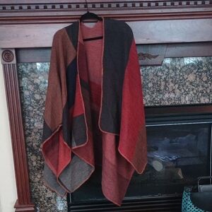 Colorblock Wrap Shawl in Rust, Olive & Charcoal